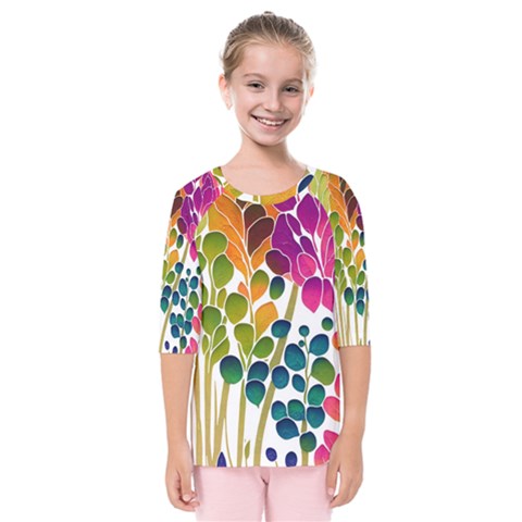 Plants Leaves Colorful Kids  Quarter Sleeve Raglan T-shirt by pakminggu