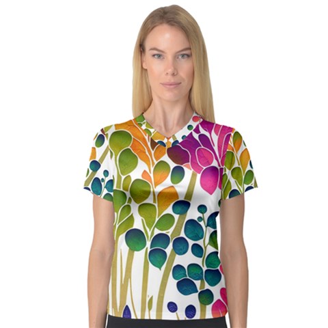 Plants Leaves Colorful V-neck Sport Mesh T-shirt by pakminggu