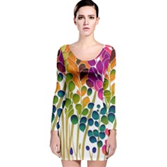 Plants Leaves Colorful Long Sleeve Velvet Bodycon Dress