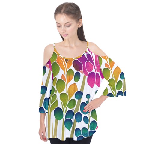 Plants Leaves Colorful Flutter Sleeve T-shirt  by pakminggu