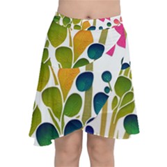 Plants Leaves Colorful Chiffon Wrap Front Skirt by pakminggu