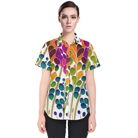 Plants Leaves Colorful Women s Short Sleeve Shirt by pakminggu