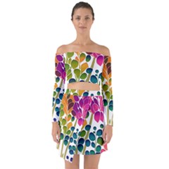 Plants Leaves Colorful Off Shoulder Top With Skirt Set by pakminggu