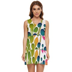 Plants Leaves Colorful Tiered Sleeveless Mini Dress by pakminggu