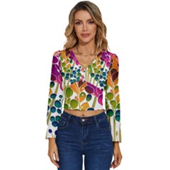 Plants Leaves Colorful Long Sleeve V-neck Top by pakminggu