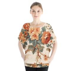 Flowers Leaves Swirl Plant Batwing Chiffon Blouse