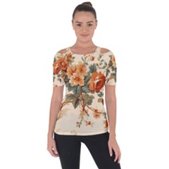 Flowers Leaves Swirl Plant Shoulder Cut Out Short Sleeve Top