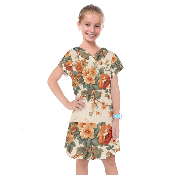 Flowers Leaves Swirl Plant Kids  Drop Waist Dress