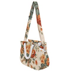 Flowers Leaves Swirl Plant Rope Handles Shoulder Strap Bag