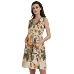 Flowers Leaves Swirl Plant Sleeveless Dress With Pocket