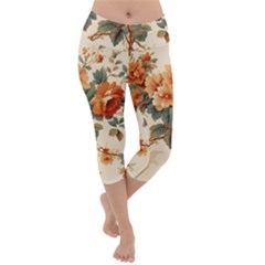 Flowers Leaves Swirl Plant Lightweight Velour Capri Yoga Leggings