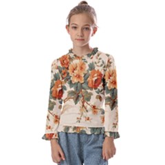 Flowers Leaves Swirl Plant Kids  Frill Detail T-Shirt