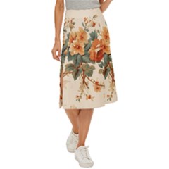 Flowers Leaves Swirl Plant Midi Panel Skirt