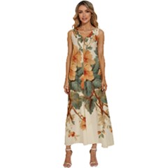 Flowers Leaves Swirl Plant V-Neck Sleeveless Loose Fit Overalls