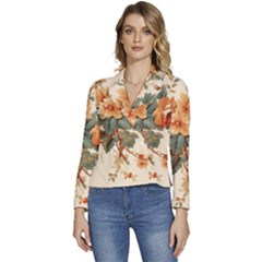 Flowers Leaves Swirl Plant Women s Long Sleeve Revers Collar Cropped Jacket