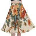 Flowers Leaves Swirl Plant A-Line Full Circle Midi Skirt With Pocket View1