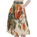 Flowers Leaves Swirl Plant A-Line Full Circle Midi Skirt With Pocket View2