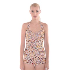 Autumn Leaves Pattern Boyleg Halter Swimsuit  by pakminggu