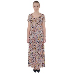 Autumn Leaves Pattern High Waist Short Sleeve Maxi Dress by pakminggu