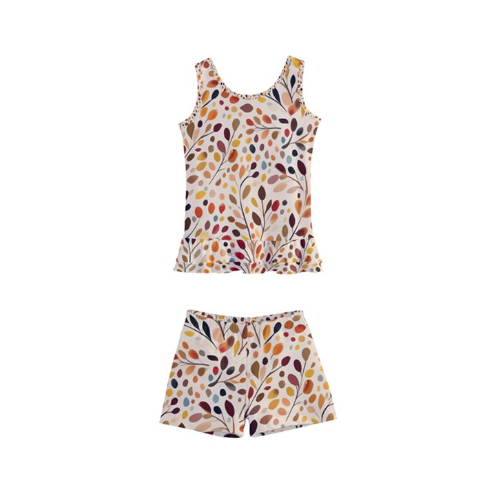 Autumn Leaves Pattern Kids  Boyleg Swimsuit