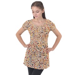 Autumn Leaves Pattern Puff Sleeve Tunic Top by pakminggu