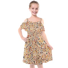 Autumn Leaves Pattern Kids  Cut Out Shoulders Chiffon Dress