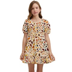 Autumn Leaves Pattern Kids  Short Sleeve Dolly Dress by pakminggu