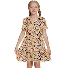 Autumn Leaves Pattern Kids  Short Sleeve Tiered Mini Dress by pakminggu