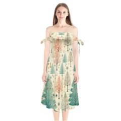 Christmas Tree Shoulder Tie Bardot Midi Dress by pakminggu