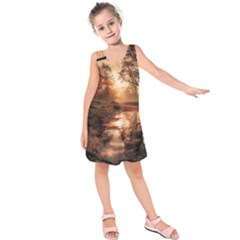 Trees Sunset Mist Kids  Sleeveless Dress by pakminggu