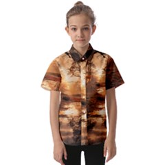 Trees Sunset Mist Kids  Short Sleeve Shirt by pakminggu