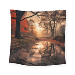 Trees Sunset Mist Square Tapestry (small) by pakminggu