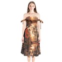 Trees Sunset Mist Shoulder Tie Bardot Midi Dress View1