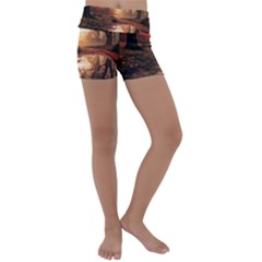 Trees Sunset Mist Kids  Lightweight Velour Yoga Shorts by pakminggu