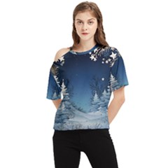 Christmas Night Winter One Shoulder Cut Out T-shirt by pakminggu