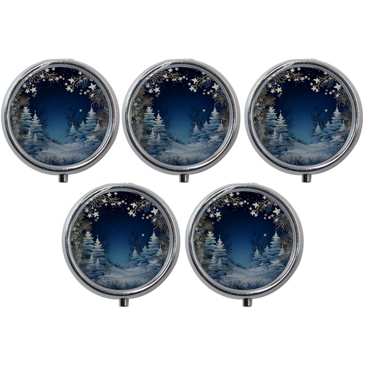 Christmas Night Winter Mini Round Pill Box (Pack of 5)