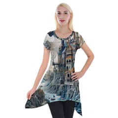 Castle Storm Sea Short Sleeve Side Drop Tunic by pakminggu