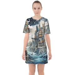 Castle Storm Sea Sixties Short Sleeve Mini Dress by pakminggu