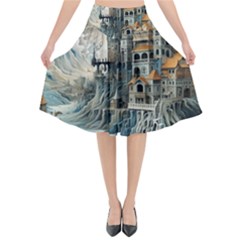 Castle Storm Sea Flared Midi Skirt by pakminggu