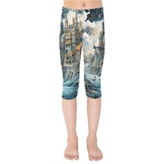 Castle Storm Sea Kids  Capri Leggings  by pakminggu