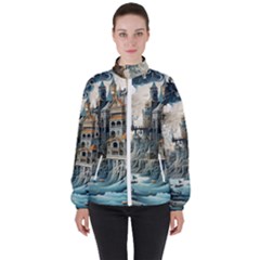 Castle Storm Sea Women s High Neck Windbreaker by pakminggu