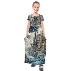 Castle Storm Sea Kids  Short Sleeve Maxi Dress by pakminggu