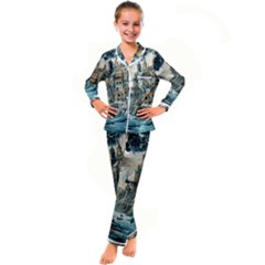 Castle Storm Sea Kids  Satin Long Sleeve Pajamas Set by pakminggu