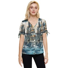 Castle Storm Sea Bow Sleeve Button Up Top by pakminggu