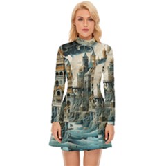 Castle Storm Sea Long Sleeve Velour Longline Dress by pakminggu