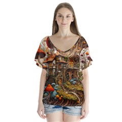 House Mushrooms V-neck Flutter Sleeve Top by pakminggu