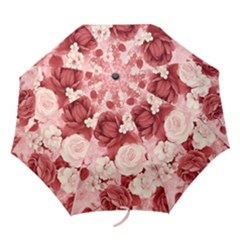 Red Pink Flower Petal Leaves Folding Umbrellas by pakminggu