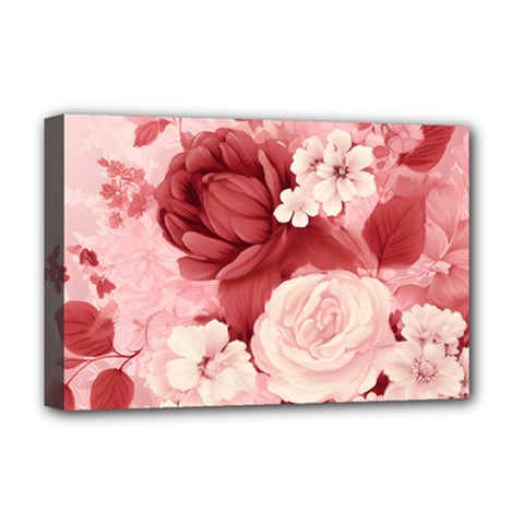 Red Pink Flower Petal Leaves Deluxe Canvas 18  X 12  (stretched) by pakminggu