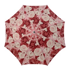 Red Pink Flower Petal Leaves Golf Umbrellas by pakminggu