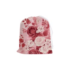 Red Pink Flower Petal Leaves Drawstring Pouch (medium) by pakminggu